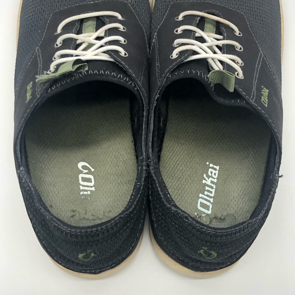 OluKai Black Canvas Lace-Up Slip-On Loafers with Tan Sole - Picture 5 of 7